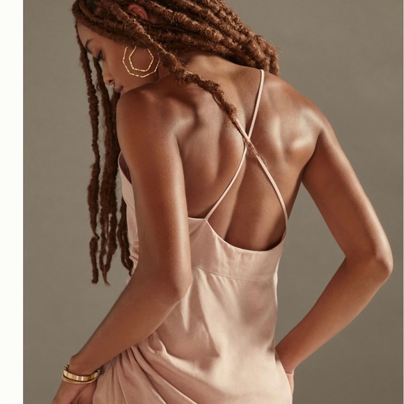 BY ANTHROPOLOGIE RUCHED ASYMMETRICAL MIDI DRESS PINK COLOR SIZE 14 NWT - Picture 4 of 13